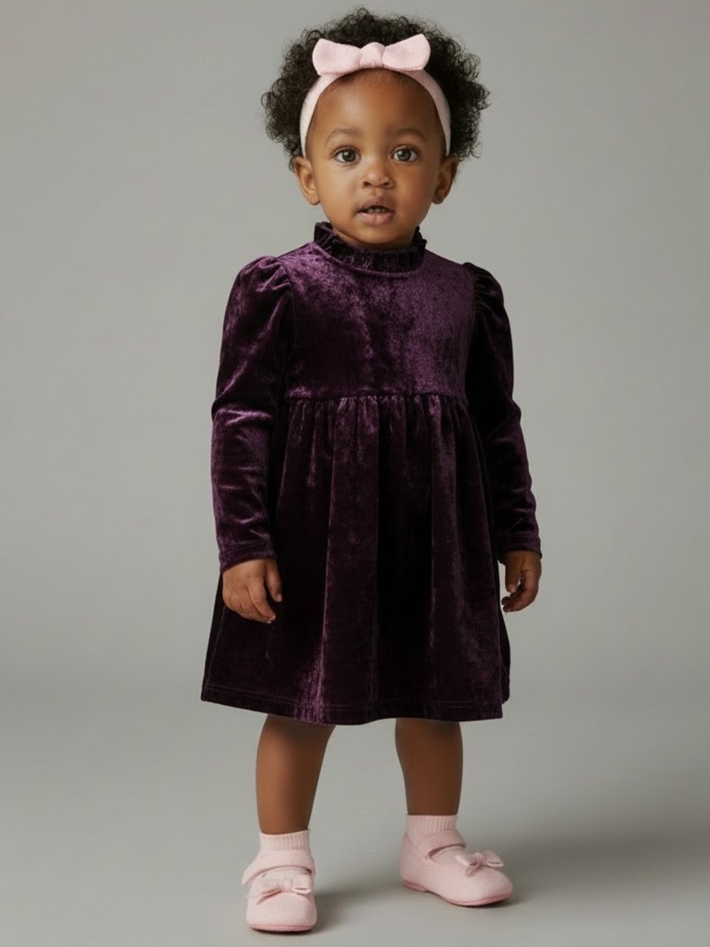 Amazon Girls Purple Velvet Long Sleeve Formal Dress
